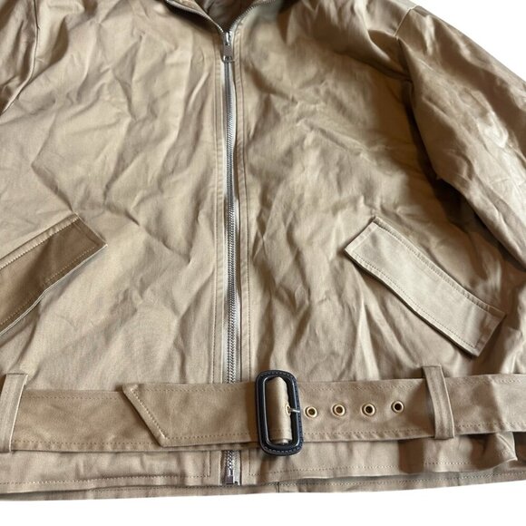 Realtakai Camel Colored Bomber Jacket Short Trench Coat Belt Size Medium Women's - Picture 3 of 11